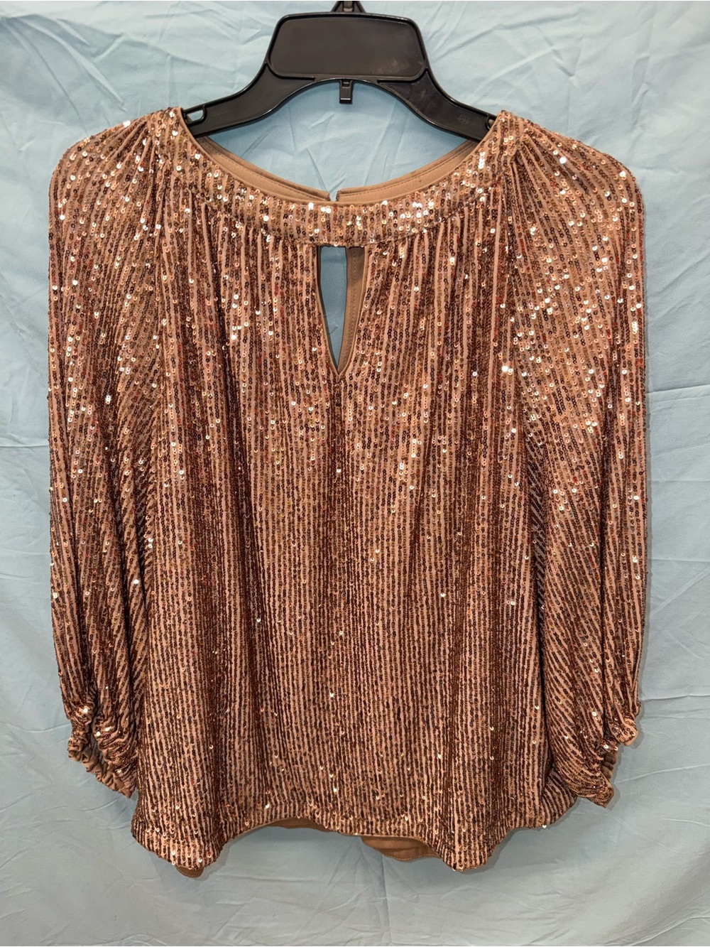 Vince Camuto Rose Gold Sequin Blouse with Keyhole